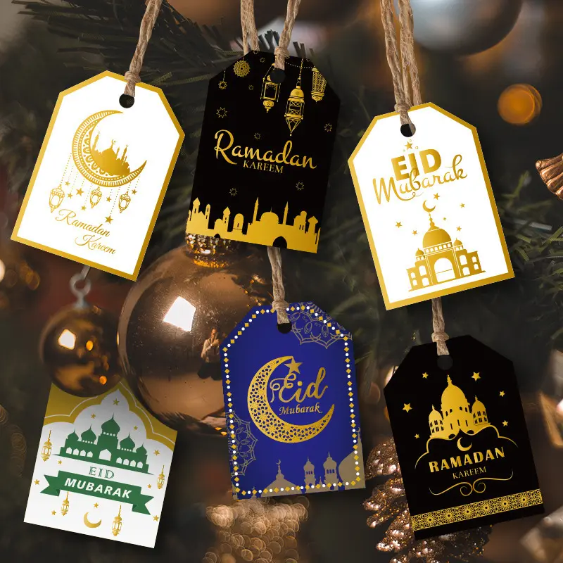 48 Stück DIY Crafts Wrapping Supplies EID Mubarak hängende Papier anhänger mit Seil für Ramadan Kareem Muslim Home Party Dekorationen