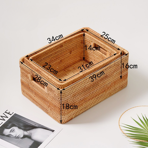 <span class=keywords><strong>Panier</strong></span> de rangement rectangulaire en rotin naturel tissé à la main avec poignées, bac organisateur pour étagère <span class=keywords><strong>Kallax</strong></span>, rangement et décoration pour la maison et l'hôtel - Product Image 4