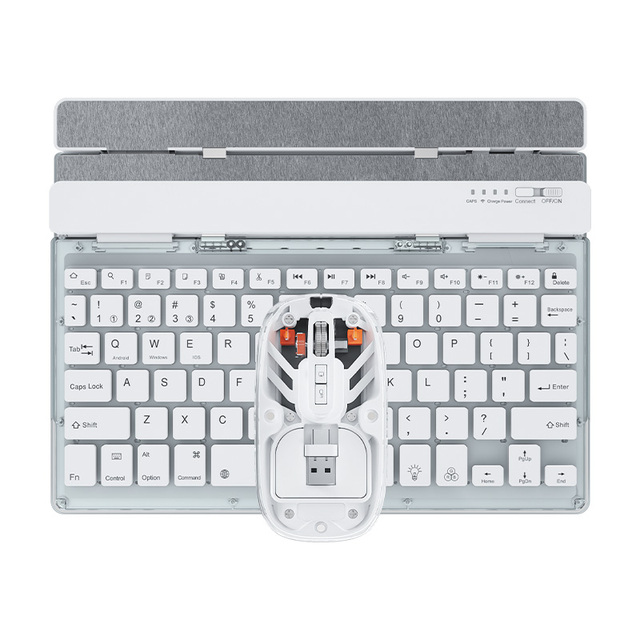 2.4G Wireless BT Dual-mode Keyboard and Mouse Comb Backlight Transparent Keyboard Mouse Set for Laptop Tablet