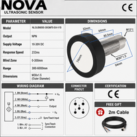Sensor de Distancia Ultrasónico de Alta Precisión NOVA 6-m, Rango de Medición de 6 m, NPN/PNP/0-10V/4-20mA/RS485