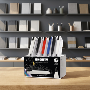 Bolígrafo de punta redonda de 0.7 mm, no borrable, personalizado, novedoso, con clip negro, promocional, de plástico, marca Shorty Italy, para oficina y escuela - Product Image 2