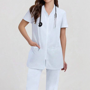 Ensembles de gommage médical été nouvelles femmes mince mode deux pièces à manches courtes hôpital vêtements de travail <span class=keywords><strong>blanc</strong></span> médecin gommage uniforme - Product Image 2