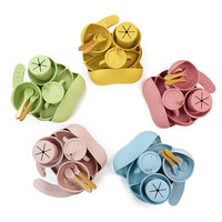 Ensemble d'alimentation pour bébé en silicone sans BPA, ensemble de bols et d'assiettes en silicone pour bébé, ensemble d'alimentation pour bébé en silicone