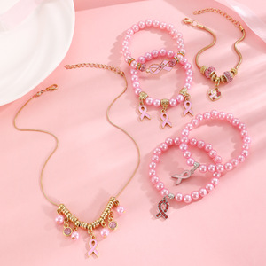 Collares de cuentas rosas hechos a mano para mujer, conjunto de joyería, abalorios de cinta rosa, collar con colgante para niñas y mujeres - Product Image 2