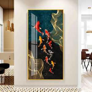 Decoración <span class=keywords><strong>de</strong></span> entrada <span class=keywords><strong>de</strong></span> lujo porcelana <span class=keywords><strong>de</strong></span> cristal vertical con <span class=keywords><strong>diamantes</strong></span> 5d koi Fish cuadro sobre lienzo para pared - Product Image 2