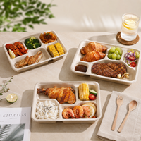 Sumkoka Plateau repas scolaire jetable 5 compartiments, 100% compostable, qualité robuste, en bagasse, écologique