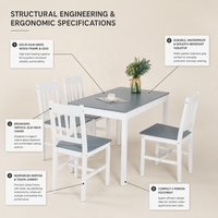 Ensemble de table à manger en bois avec 2 chaises, plateau en marbre, pieds en métal blanc pour un usage domestique