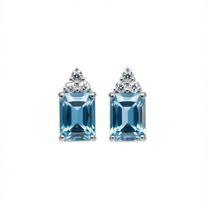 Pendientes de tuerca E913 con gema azul, corte esmeralda, engaste de garra, joyería clásica de moda para mujer, material de aleación - Product Image 1