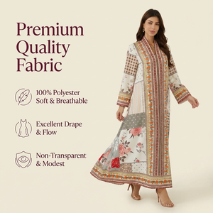 Ethnic <b>Patchwork</b> Modest Dress for Women Loose Flare Sleeve Casual Maxi Wear Supplier - Product Image 2