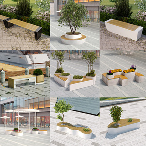 Banc de jardin élégant avec boîte à fleurs intégrée et assise en bois pour terrasses et espaces commerciaux – Conception durable - Product Image 3