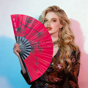 13 дюймов большой логотип из бамбука танцующий щелчок ручной складной веер с индивидуальным принтом нарисованная тема пирамиды громкий шум свадьбы - Product Image 2