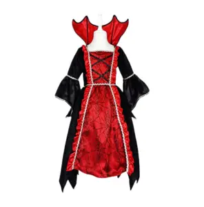 Meisjes Carnavalsfeest Lange Jurk Heks Cosplay Kostuum Halloween Feest Gothic Vampier Koningin Kostuum