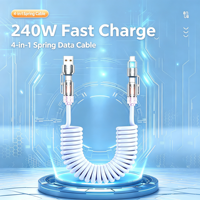 Kabel Data Mobil 4 in 1 Source Factory 240W, Kabel Pengisian Daya Super Cepat Multifungsi untuk Penggunaan di Mobil untuk iPhone