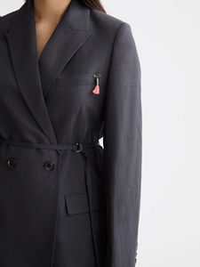 Blazer Corto Entallado de Mujer con Doble Abotonadura y Estampado de Pata de Gallo Gris – Chaqueta de Oficina y Eventos con Solapa Entallada - Product Image 6