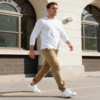 Expédition rapide T-shirt à manches longues pour homme en polyester tricoté uni, col rond, poids lourd, stock disponible, expédition rapide, vêtements de tous les jours pour l'extérieur