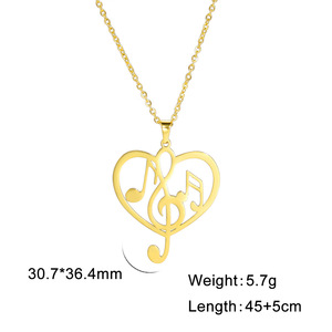 Collar con Colgante de Corazón con Nota Musical en Acero Inoxidable Chapado en Oro de 18K para Mujer, Joyería de Moda Hipoalergénica con Llave de Sol - Product Image 4