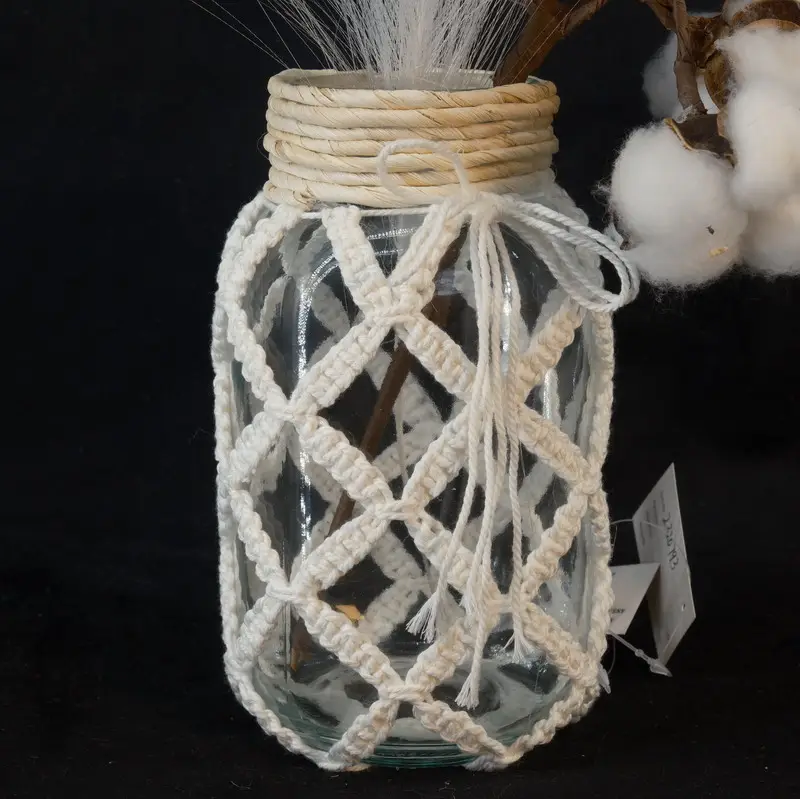 Cây gai dầu dây làm bằng tay trang trí Tabletop Glass Vase macrame phong cách bình sắp xếp