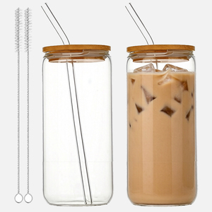 Vaso <span class=keywords><strong>de</strong></span> <span class=keywords><strong>Vidrio</strong></span> <span class=keywords><strong>de</strong></span> Borosilicato con Logotipo Personalizado, con Pajita, Tapa <span class=keywords><strong>de</strong></span> Bambú y Cepillo, para Café y Jugos - Product Image 1