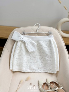 Minifalda de Encaje con Lazo para Mujer, GINNY, Minifalda Floral de Encaje Transpirable, Cintura Alta, Teñido Liso, Primavera - Product Image 4