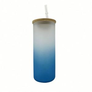 Bouteille d'eau en verre en forme de canette de bière 18 oz, gobelet vierge pour sublimation, gobelet givré 18 oz, bocal Mason avec couvercle en bambou et paille - Product Image 2
