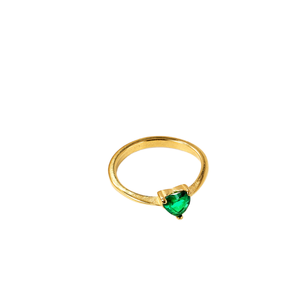 Vintage Trendy <b>Gold</b> Plated Emerald Cut Heart <b>Ring</b> with Oval Green Stone Prong <b>Set</b> for Women Engagement Wedding - Product Image 1