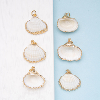 Pendentif coquillage naturel, coquille d'ormeau, coquille Saint-Jacques à bord doré, pour bijoux DIY, bracelet, carillon éolien, collier pour femmes et hommes