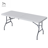 Table pliante portable en gros, table rectangulaire en plastique blanc, mobilier d'extérieur, banquet, restauration, camping