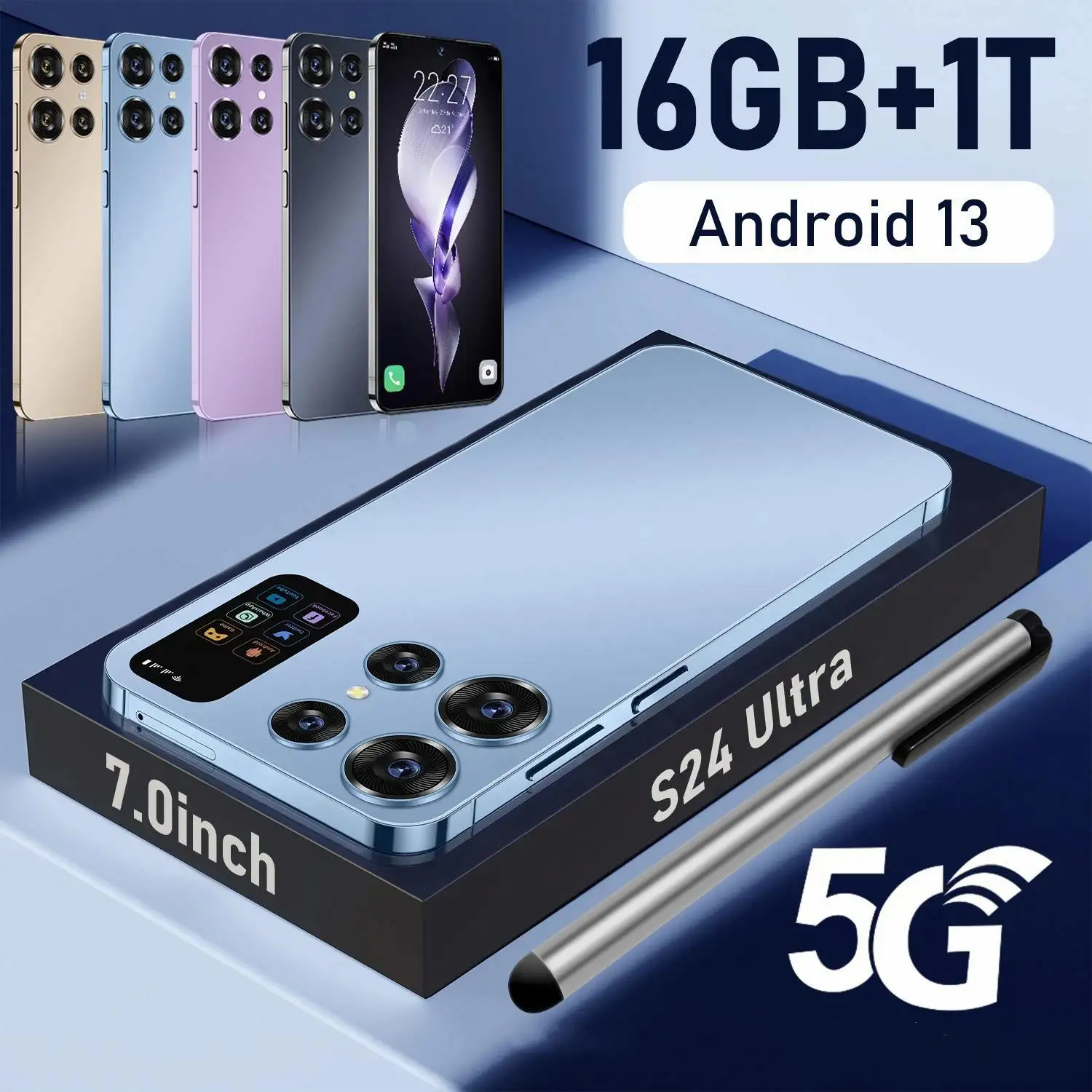 2024 новый смартфон S24 Ultra 5G, сотовый телефон, стилус AI 16 ГБ + 1 ТБ, экран 7,3 дюймов, разблокированный мобильный телефон с двумя Sim-картами, Android