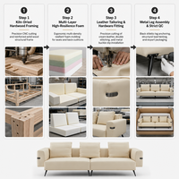 Ensemble de canapés en cuir de luxe moderne, canapé modulaire pour salon, canapé sectionnel 3 places avec chaise longue et pieds en métal