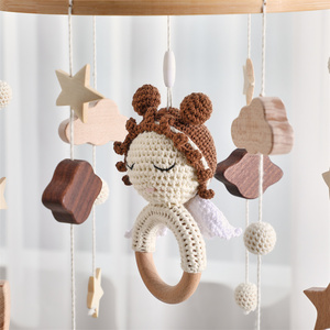 Angelo bambino Mobile in <span class=keywords><strong>legno</strong></span> Crochet vivaio decorazione con giocattolo musicale morbido feltro giocattoli per ragazze lettiera - Product Image 3