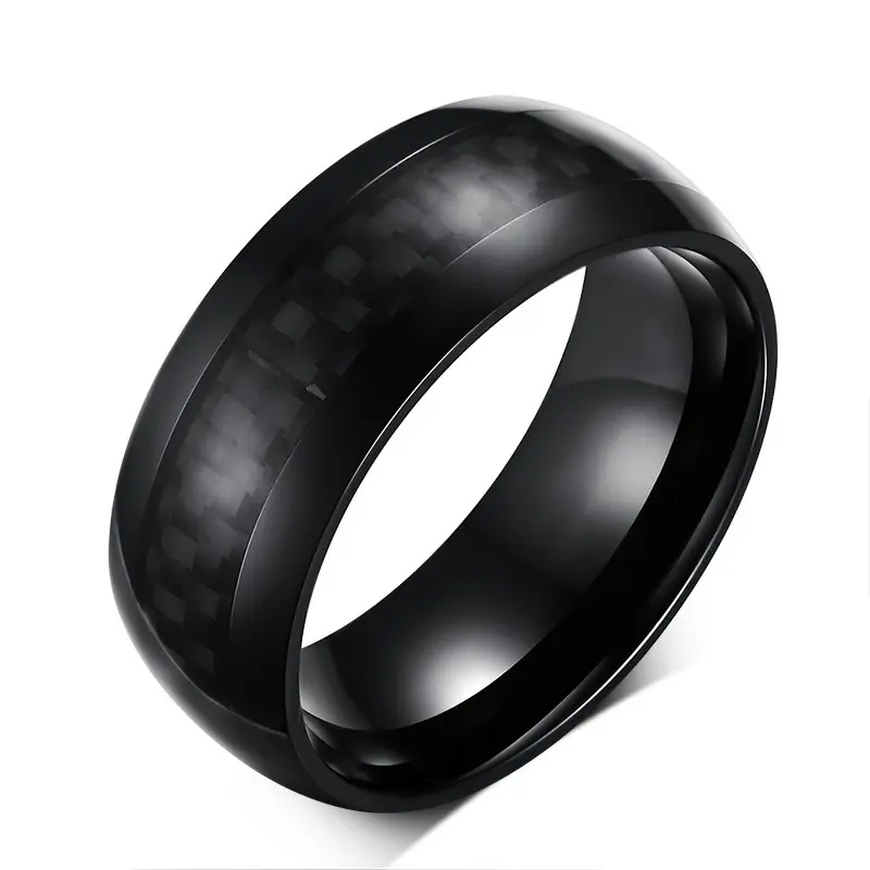 DUYIZHAO anillo de fibra de carbono Hip Hop de acero inoxidable negro deslustre libre joyería anillos para hombres y mujeres regalo