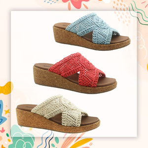 2026 personnalisation de la mode sandales compensées à sangle en tricot pour femmes avec plate-forme en liège - Product Image 4