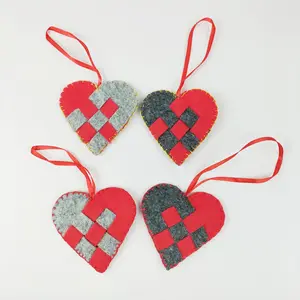 Colorful cute 100% Handmade Heart Felt Hanging Tree Ornaments for Valentine's Day Wedding Christmas Home Decor