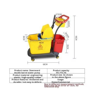 Carro de limpieza de plástico de fábrica, carrito de doble cubo> 30L de capacidad, prensa lateral ecológica para limpieza de pisos, Hotel, <span class=keywords><strong>restaurante</strong></span> - Product Image 6
