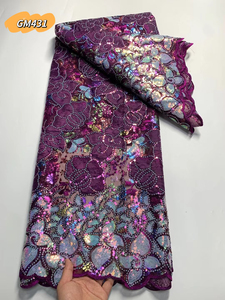 Tessuti in Pizzo all'Ingrosso, Doppia Rete per Matrimoni, Perline Africane con Paillettes, Pizzo Francese - Product Image 4