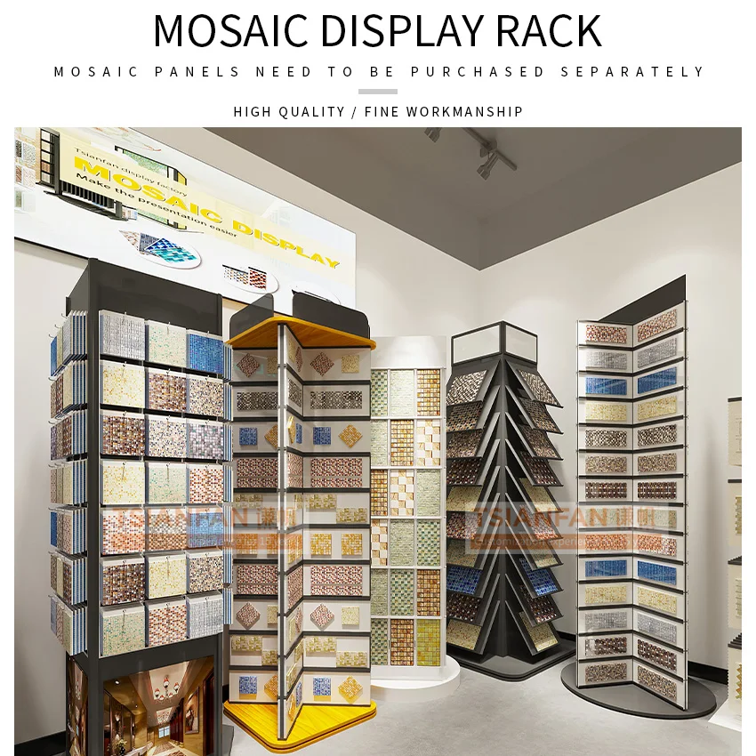 Card Slot Flooring Standing Racks Multifaceted Granites Stones Tiles Mosaic Display Stand Rotatable Type Marble Metal Tsianfan