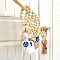 Perle en bois gland bleu mauvais œil poignée de porte pendentif pour mur porte-clés décoration suspendue