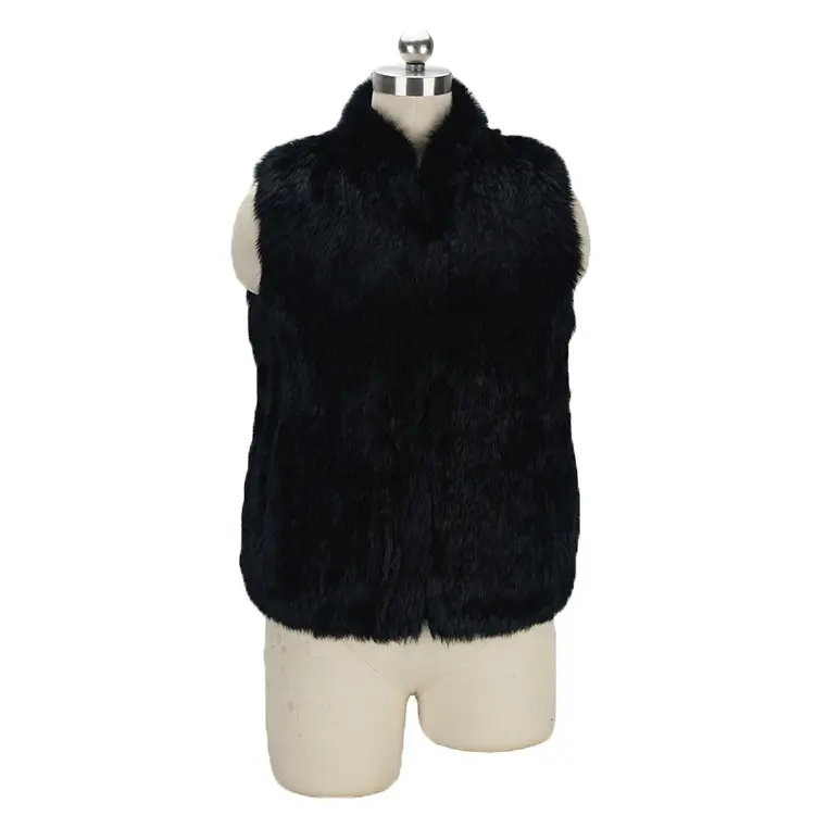 Rabbit Fur Vest Real Fur Women's Vest Women Winter Fur Vest For Women With Small Stand Collar