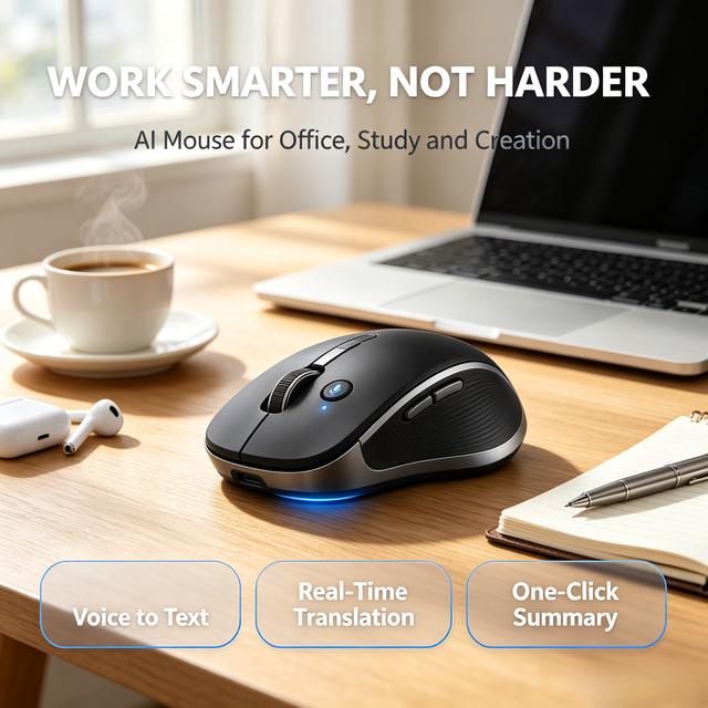 For One-Click AI Control Wireless Mouse Live Voice Translation (26 Dialects) Meeting Summarization OCR Capture 2.4G.