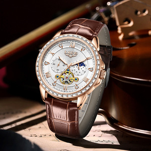 LIGE Men's <b>Automatic</b> Mechanical <b>Skeleton</b> <b>Watch</b> Stainless Steel Case 43mm Glass 20mm Luxury Silver Black Silicone Strap 30Bar - Product Image 5