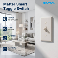 3 Yollu Akıllı Anahtar 15A 120V-125V IP44 Sesli Kontrol ve Dahili Prizli Akıllı Ev için (Matter/Wi-Fi)
