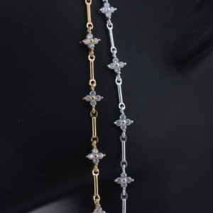 Catena a maglie e a barra in oro 14K/S925 argento con zirconi a trifoglio per la creazione di gioielli permanenti, accessori per collane e bracciali - Product Image 6