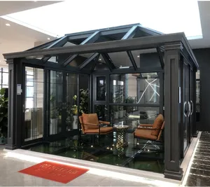 Gran oferta, terraza acristalada de aluminio de cristal de diseño moderno personalizado con moldura de techo inclinado, característica impermeable, Villa, casa, pérgola, sala de estar