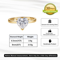 RINNTIN SMOR49 Vente en gros Bague solitaire en argent sterling 925 avec moissanite taille cœur couleur D VVS, sertie à griffes, bijou cadeau