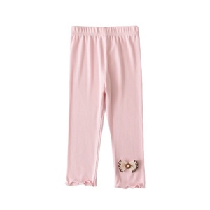 Leggings Estivi Sottili in Cotone e Rayon Stampati <span class=keywords><strong>per</strong></span> Bambine, <span class=keywords><strong>Pantaloni</strong></span> Casual con Elastico in Vita e Bordo Arricciato - Product Image 5