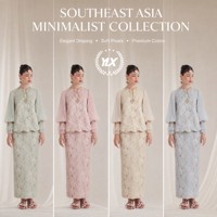 Ensemble de vêtements modestes plissés à manches transparentes, vert sauge, motif floral, style Baju Kurung moderne, personnalisé OEM ODM Raya 2026