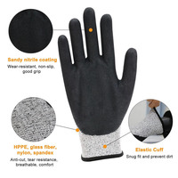 Gants anti-coupure A5 HPPE avec revêtement en nitrile sablé antidérapant, résistance au coupure niveau 5, pour réparation automobile, mécanique, manutention en entrepôt