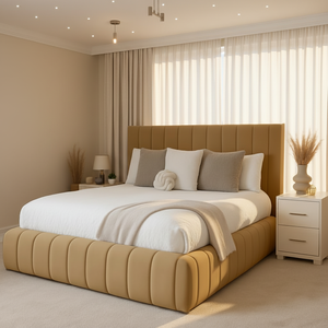 Cadre <span class=keywords><strong>de</strong></span> <span class=keywords><strong>lit</strong></span> king-size avec tête <span class=keywords><strong>de</strong></span> <span class=keywords><strong>lit</strong></span>, <span class=keywords><strong>lit</strong></span> rembourré en velours crème, <span class=keywords><strong>lattes</strong></span> en <span class=keywords><strong>bois</strong></span> pour meubles <span class=keywords><strong>de</strong></span> chambre à coucher - Product Image 3