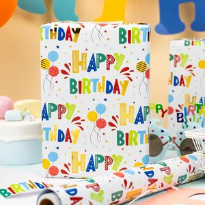 Happy Birthday Wrapping Paper Roll 46.5 Sq Ft Colorful Gold Foil Balloon Stars Gift <b>Wrap</b> for Kids Adults Birthday Party - Product Image 4