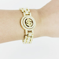 Bracelet de montre rotatif CY 16 mm Dollar US pour hommes et femmes, collier serti de diamants, chaîne cubaine style Hip-Hop Rap, bijoux en gros